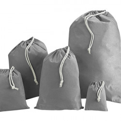 Grey Cotton Drawstring Bags or Cotton Pouches from stock UK in 6